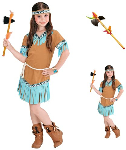 CARTOON VESTITO CARNEVALE + ACCESSORI INDIANA COSTUME ASCIA TRAVESTIMENTO (8/10 ANNI)