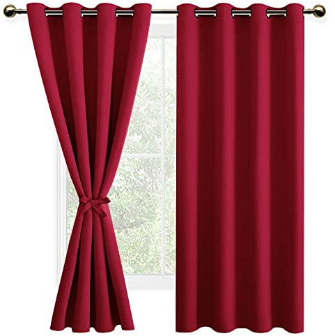 DWCN Vorhang Blickdicht Verdunklungsvorhänge Gardinen mit Ösen Ösenvorhang | Rot, 137x132cm(HxB), 2 Stücke Thermovorhang mit Vorhang-Krawatten Abdunkelnde Vorhänge für Wohnzimmer, Schlafzimmer