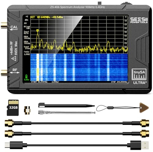 Seesii TinySA ULTRA+ ZS406 Analizador de Espectro, Analizador de Frecuencia 100kHz-5,4GHz con 4 Pantalla Tarjeta 32GB, Generador de Señal 100kHz-800MHz MF/HF/VHF/UHF ESD V0.4.6.1