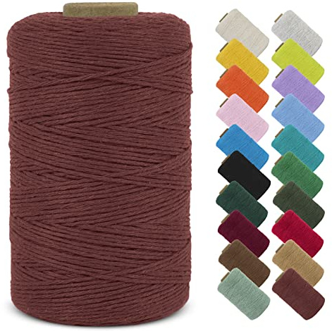 LEREATI Makramee Garn 1mm x 390m Baumwollgarn Geflochten Baumwollschnur Natürliche Baumwolle Garn, Bunt Macrame Cord 1mm für DIY Stricken Wandbehang Vorhang Hängepflanze Handtasche (Ziegelrot)