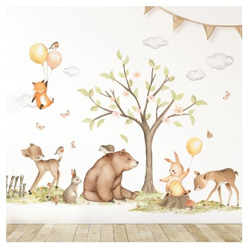 DEKO KINDERZIMMER Wandtattoo Waldtiere Kinderzimmer Wandsticker für Babyzimmer Boho Wandaufkleber Wanddeko DK1113-5