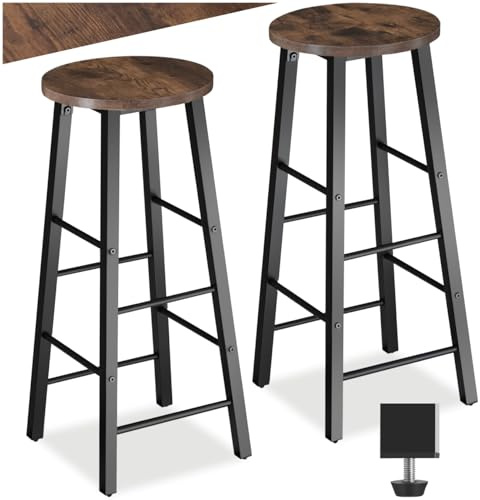 tectake® Juego de Taburetes de Bar con Estilo Industrial, para sillas Comedor, Taburete Alto Cocina, sillas de Comedor, Barra de Cocina - 31 x 31 x 72,5 cm Madera Industrial Oscura, Rústica
