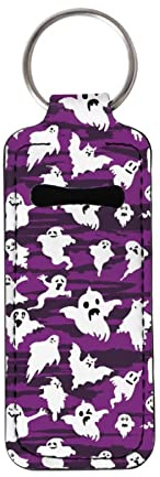 ZFRXIGN Halloween Ghost Chapstick Holder Keychain for Women Girls Lip Balm Holder with Metal Ring Purple Stockings Stuffers Lipstick Case