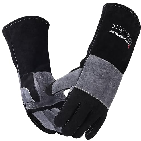 ARCCAPTAIN Guanti da saldatore, guanti da barbecue, resistenti al calore/fuoco di 932 ℉, per lavori di protezione in stick, mig, forge, barbecue, camino, cottura e cottura