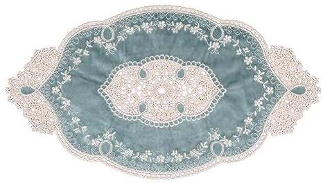 Mausouca Retro French Oval Doilies, Elegant velvet placemats Vase mats Embroidery Dresser Scarf (Size: 55 x 35 cm) (blue)