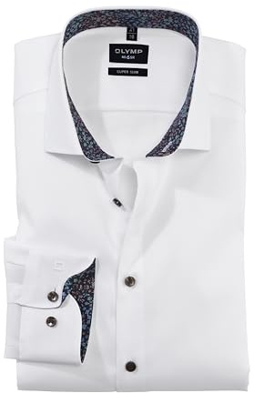 OLYMP Affärsskjorta för män, långärmad No.Six, enfärgad, superslim, modern Kent, Vit 00, 40 SE