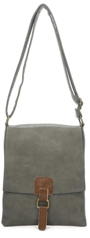 ITALYSHOP24 OBC Damen Tasche Crossbody Handtasche Messenger Schultertasche Umhängetasche Shopper Tablettasche bis ca. 7-8 Zoll Überschlagtasche Leder Optik Dunkelgrau