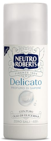 Neutro Roberts, Deodorante Delicato Stick, Extra protezione delicata, Zero Sali di Alluminio, Zero Macchie, Con Puro Olio di Glicerina, Deodorante Uomo e Donna, Dermatologicamente Testato, 40 ml, 48h