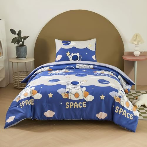 DXHOME Edredón infantil de 100 x 135 cm, color azul y blanco, manta terapéutica, transpirable, 200 g/m², suave, con fundas de almohada, 80 x 80 cm