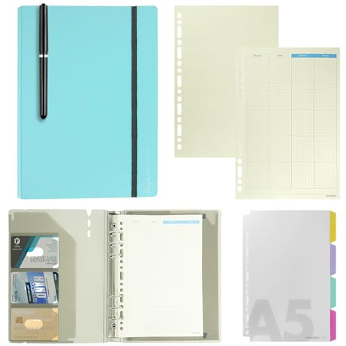 ZephyrCraft A5 Ringbuch Nachfüllbar, 6 Ringe A5 Binder mit Nachfüllpapier und Trennblätter, Budget Planner Notizbuch für Büro, Schule, Reisearbeit, inkl. Stift（Blau）