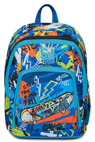 SJ GANG STYLE JAM GANG Zaino Scuola Advanced, Blu, TrickyLed, Zaino Doppio Scomparto Con Tasca Porta PC o Tablet, Tasca Porta Borraccia e Organizer, Zaino Scuola Elementare, Zaino Bambino