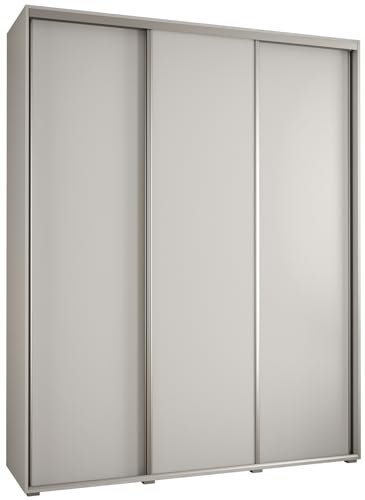 MEBLE KRYSPOL Cannes 1 Moderner Schrank mit 3 Schiebetüren mit Stange, Regale - Aufbewahrungsschrank für Schlafzimmer, Wohnzimmer - 205,2x190x45 cm - Weiß Weiß Silber