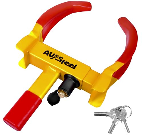 AV Steel Universal Wheel Lock Clamp Heavy Duty Trailer Wheel Lock, Adjustable Car Tire Anti Theft Lock for Trailer Tire Lock with 3 Keys for Car, ATV, SUV, RV, Motorcycle, Golf Cart, and Boat