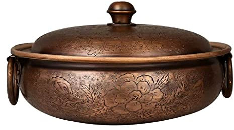 Chafing Dishes Chinesischer Induktions-Kupfer-Hot Pot, Peking-Becken-Kupfertopf, handgefertigter Suppentopf mit Sauerkraut-Kupfertopf für den privaten und gewerblichen Gebrauch (Messing 32 cm)