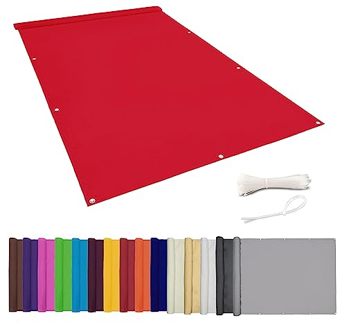 Ygann Balkon Sichtschutz PB2 PES blickdichte Balkonumspannung mit Ösen und Kabelbinder 8 Tage geliefert - in div.352 Größen & 15 Farben 420D Rot,0.6x3.5m