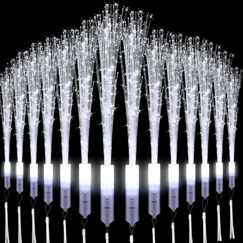Lot de 36 plumeaux lumineux de mariage blancs en fibre de verre - Blanc chaud - Pour Noël, fête, concert, mariage