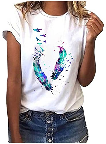 Camiseta de Manga Corta Mujer 2026 Moda Casual Estampado Amor Suelto Cuello Redondo Tops T-Shirt Deporte Fiesta Camisa Original Algodon Cómodo Verano Basic tee