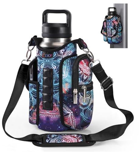 icolor Magnetischer Turnbeutel, Wasserflaschenhalter mit Handytaschen und Schultergurt, 5 integrierte Magnete, Turnflaschen-Hülle, magnetische Tasche, Fitnesszubehör, Organizer für Männer und Frauen