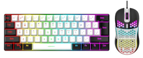 Combo Tastiera e Mouse da Gioco Wireless Al 60%, Tastiera e Mouse Compatti Retroilluminati a LED RGB, Tastiera Ergonomica a 61 Tasti per Giochi, Ufficio Aziendale (Cornice nera