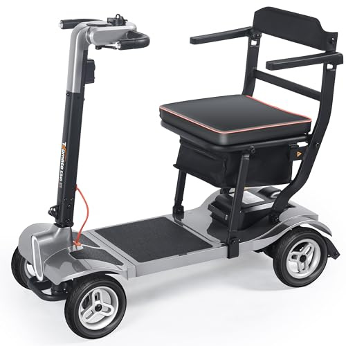 TopMate ES40 Mobilitätsroller für Erwachsene Leicht, Zusammenklappbar, von Fluggesellschaften Zugelassen,für Senioren mit Herausnehmbarem Akku, LED-Scheinwerfern und Aufbewahrungstasche-Silber Schwarz