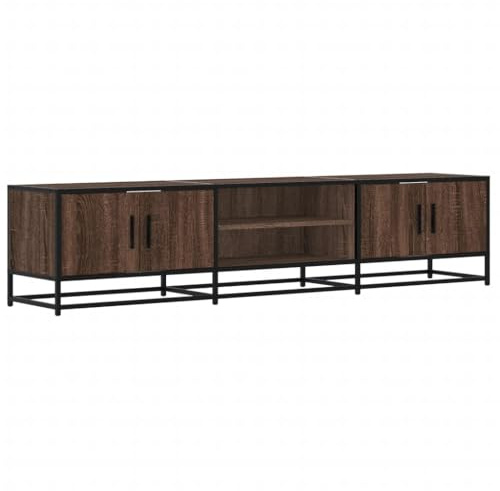 vidaXL TV Schrank, Fernsehtisch mit Stauraum Metallgestell, Fernsehschrank für Wohnzimmer, TV-Regal Lowboard für Fernseher, Braun Eichen-Optik Holzwerkstoff