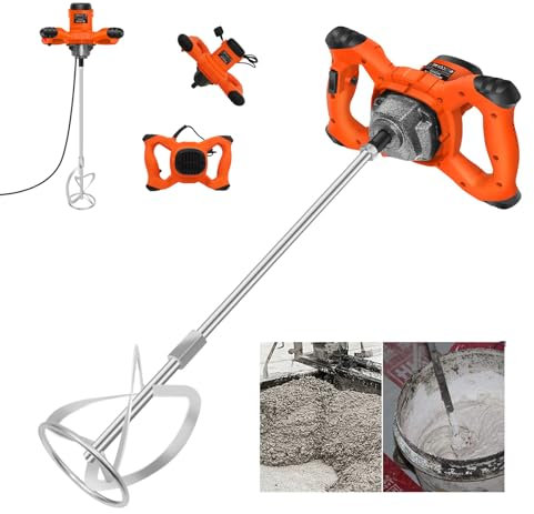 Banas Heavy Duty 2600 W Electric Paddle Plaster Plastering Mortar Paint Mixer 240 Volt Stirrer 6 Gear Agitator, Mixing Machine with Power Cable - Orange Colour