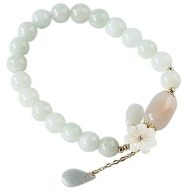 VALICLUD Elastisches Edelsteinarmband Damen Schutz Armband Natürliche Jade Perlen Schmuck Für Alltag Und Geschenk