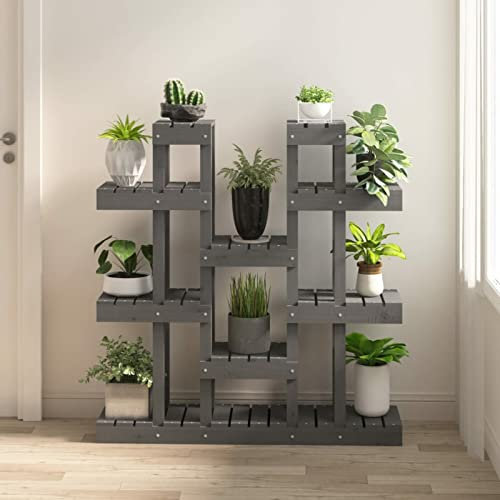 Xichuzi Pflanzenständer, Blumenständer, Pflanzenregal, Blumenregal, Pflanzentreppe, Blumentreppe, Regal Pflanzen, Grau 104,5x25x109,5 cm Massivholz Kiefer