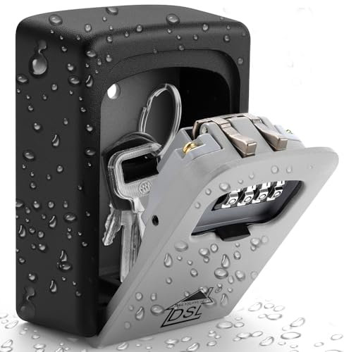 DSL Key Safe Box Wall Mounted Outdoor – Waterproof 4 Digit Combination Lock Box for Home, Garage, Airbnb & Office – Heavy Duty Metal Key Lock Storage