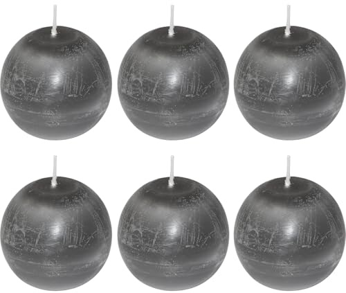 Rustic Grau Kugelkerzen Ø 75 mm – 6er Set | edle Dekokerze für Wohn- & Festtagsambiente, hochwertig und langlebig, sopomarkt24