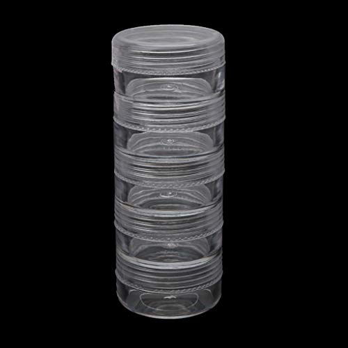 QishGO Barattoli rotondi in plastica trasparente con 5 scomparti – Contenitore per accessori per artigianato, gioielli, perline, cucito, pillole