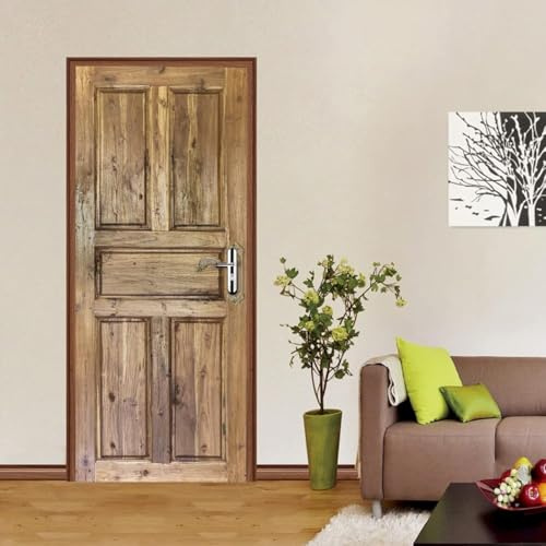 Tizhweqo Türtapete Selbstklebend 77x200 Aus Holz Türfolie Türposter Landhausstil Fototapete Türklebefolie Wandbild Türaufkleber Wandtapete 3D Effekt für Wohnzimmer Schlafzimmer Küche a1792