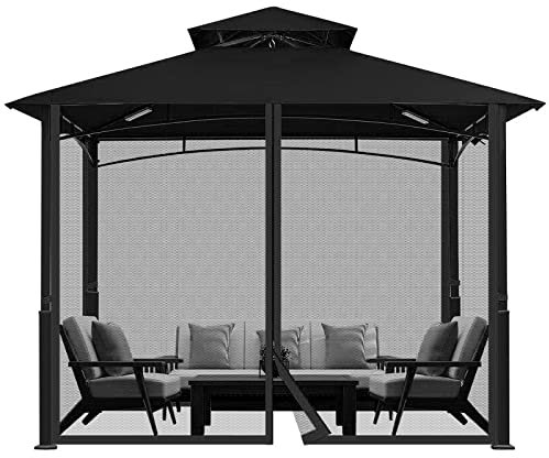 Cenador para exteriores con mosquitera universal para jardín y patio con 4 paneles con cremallera para pérgola (360 x 360 x 230 cm, negro)