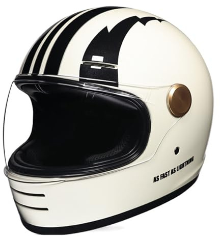 Full face Motorrad Helm Vintage Integralhelm Motorrad Scooter Retro Classic Crash Racing Touring ECEDOT geprüfter Helm,Atmungsaktiv und Warm für Erwachsene Männer Women 2,L=59-60CM