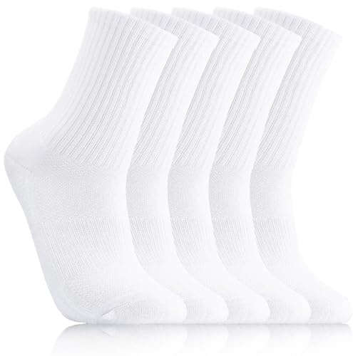 Halinuia 5 Pairs Chaussettes Blanche Sport pour Homme Femme Chaussettes Tennis 38-42 Respirantes Chaussette Running Chaussette de Randonnée pour Travail Course Marche Casual Randonnée Cycliste