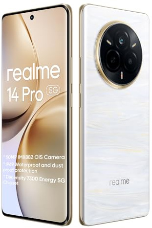realme 14 Pro 5G Smartphone Móvil 8+256GB,50MP IMX882 OIS Camera,Dimensity 7300 Processor,120Hz 6.77'' Curved Vision Display,5260mAh Titan Battery,Blanco