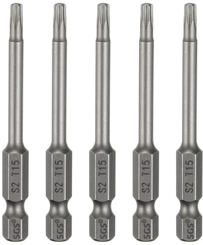 sourcing map 5 punte per cacciavite Torx T15 da 1/4 di pollice con codolo esagonale da 65 mm, lunghe magnetiche, senza foro, a prova di manomissione, 6 punti, cacciavite a stella in acciaio S2