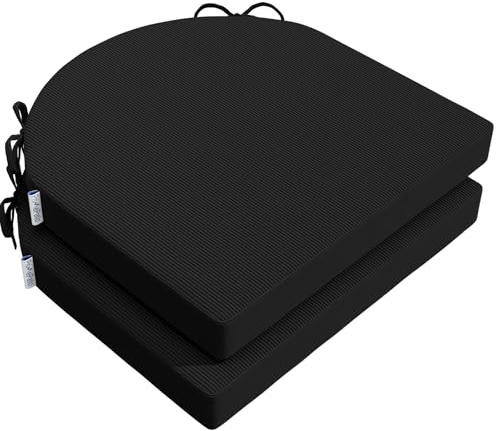 PRIMEPATIO Stuhlkissen 45x45x5cm (2er-Set) Schwarz - Hochdichter Schaumstoff Indoor/Outdoor für Küche, Esszimmer, Garten - Mit Fixierbändern & Waschbarem Bezug
