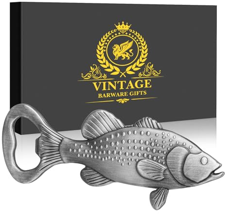 LKKCHER Décapsuleur de bière, cadeau de pêche pour pêcheur, décoration de bar, cadeau d'anniversaire, fête des pères, Noël pour homme, femme, papa, pêcheur, accessoires de bière argentée avec coffret