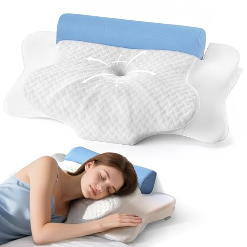 Cervical Neck Pillow for Sleeping, Ergonomic Contour Memory Foam Pillow for Neck and Shoulder Pain Relief, Soft for Side Sleep Stomach Sleeping and Back Sleeper