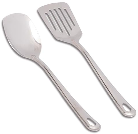 Juego de 2 espátulas de acero inoxidable, STNRST-IN de alta resistencia al calor, juego de utensilios de cocina resistentes, color plateado, ideal para freír, filete, pescado, huevos, tortitas