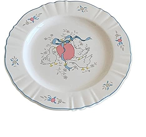 Assiette Plate Assiette à manger vintage Assiette en céramique à bords bleus Assiette de petit déjeuner Assiette de fruits Assiette à dessert Assiette à dîner maison Assiette plate circulaire Assiette