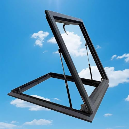 Fenêtre de toit pour sous-sol et grenier – Cadre en aluminium avec ventilation manuelle en verre trempé 55 x 45 cm – Idéal pour les toits inclinés et plats – Lumière naturelle améliorée et accès aux