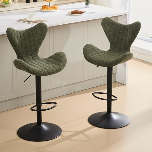DAYALANE Barhocker 2er Set, Barstuhl höhenverstellbar & drehbar, Grün | Bar Stools mit Lehne & Fußstütze, Küchenhocker aus Chenille, Bistrohocker Tresenhocker für Küche Bistro Café
