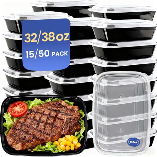 38oz 50 Pack Meal Prep Containers Reusable, Disposable Food Containers with Lids BPA Free, Microwave/Dishwasher/Freezer Safe To Go Containers