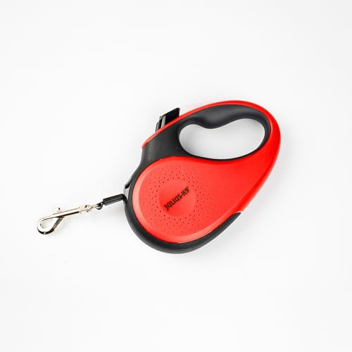 Julius-K9 Rollleine, S - 5 m Band, Schwarz/Rot – Rutschfester Griff, Bandleine, ausziehbar, Einhandbremse, Pause, Feststellfunktion, reflektierendes Band, verwicklungsfrei, strapazierfähig