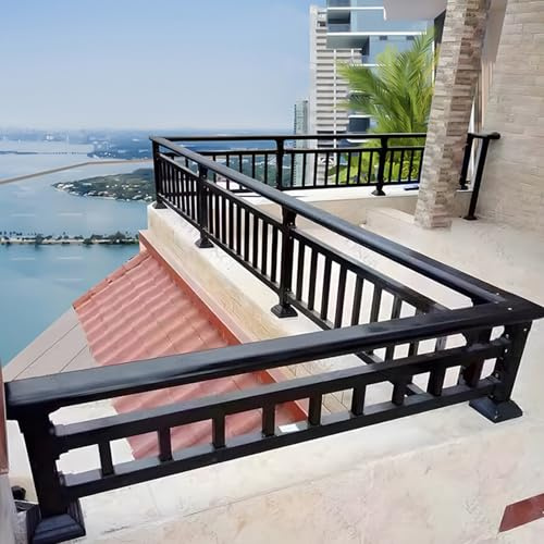 Geländer-Set aus verzinktem Stahl, 30 cm, schwarz, für Terrasse, Terrasse und Balkon – Schutzschiene mit Balustern und Halterungen für Stufen und niedrige Wände (L 90 cm)