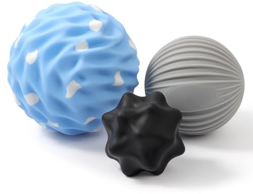 HODEMI Spiky Massage Ball Set, 3 Pack Spiky Ball, Ribbed Massage Ball & Trigger Point Ball for Deep Tissue Massage and Myofascial Release for Back, Neck, Hip, Shoulder and Foot with Mesh Bag