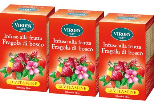VIROPA Fragola di Bosco BIO – Tisana ai Frutti Naturale con Fragola e Mela – 3 Confezioni da 15 Filtri – Infuso Biologico Senza Caffeina – Gusto Dolce e Fruttato – Made in Alto Adige