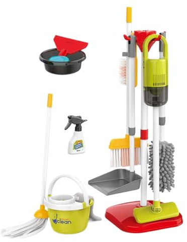 Set De Limpieza para Niños | Materiales De Juego Interactivo | Juego De Escoba Y Fregona,para Niños Y Niñas Preescolares Vinculación Familiar Actividades
